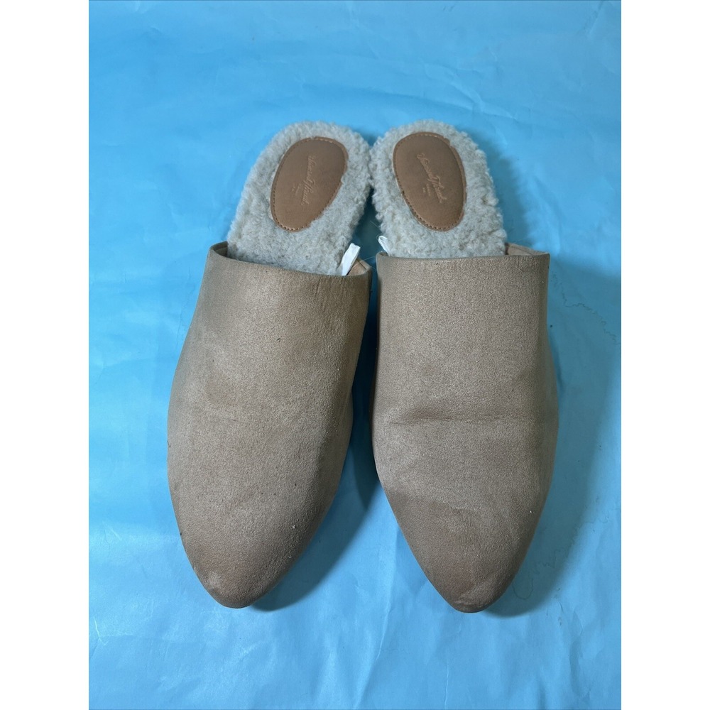 Universal Thread Women Tan Sherpa Lined Suede Mules Slip On Flats Size 10